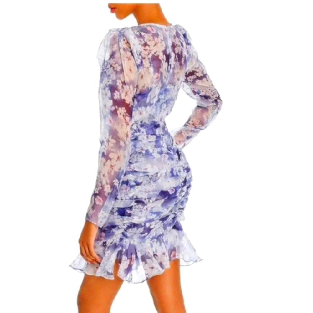 Aqua Ruched Puff Sleeve Dress